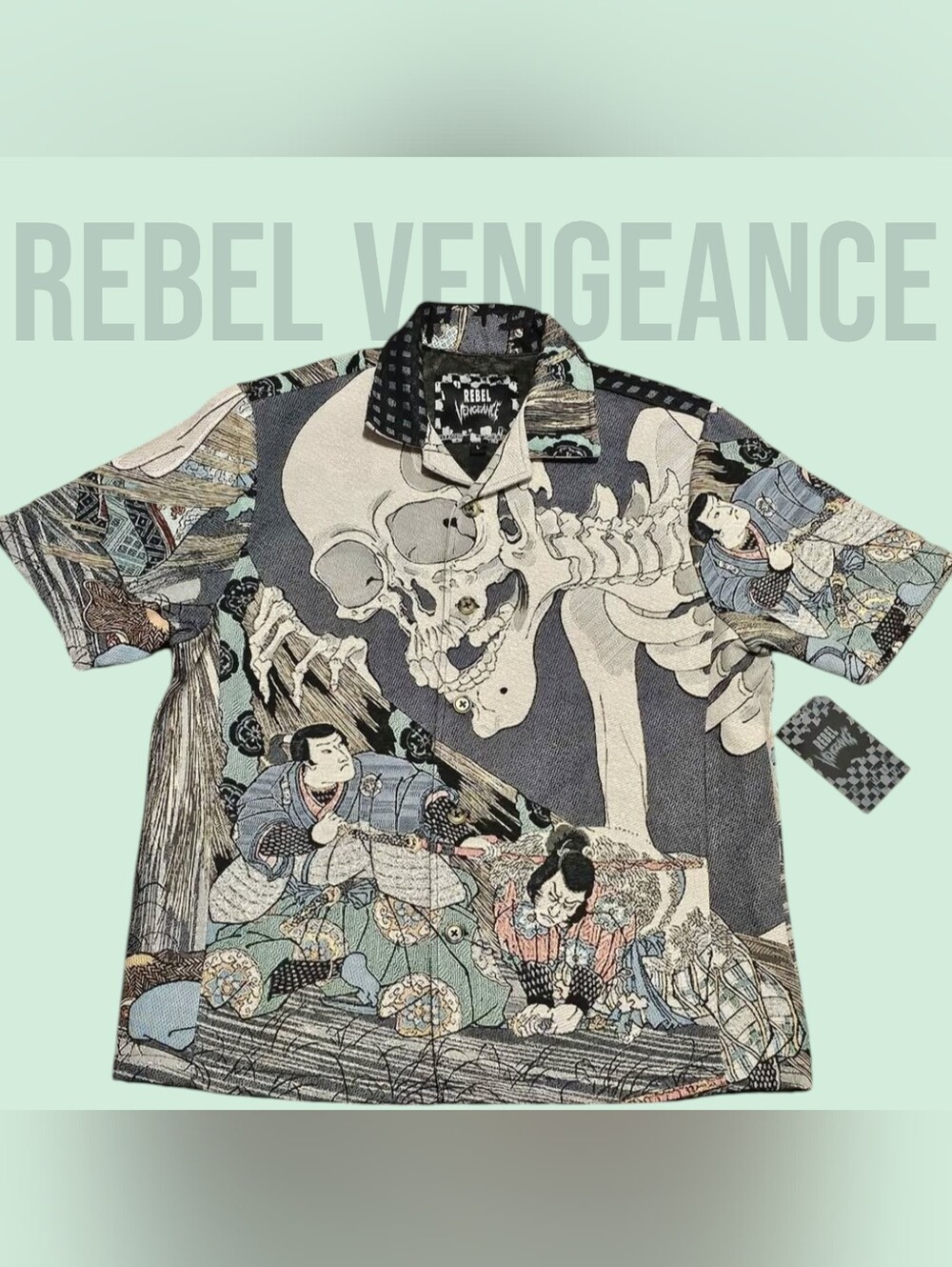 Rebellious One Ukiyo-e Skull Polo - Black, Cream, Green